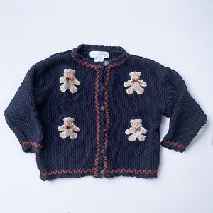 Vintage Standard Blue Knit Teddy Bear Cardigan Sweater - Size S/4